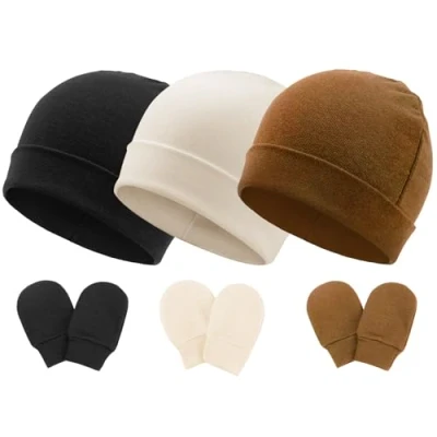Image de DRESHOW Bonnets de Naissance et Moufles Protection Bébé Gants Bonnet Nouveau né Bambin Doux Mignon Tricoté Chapeau 0 6 Mois, Taille unique
