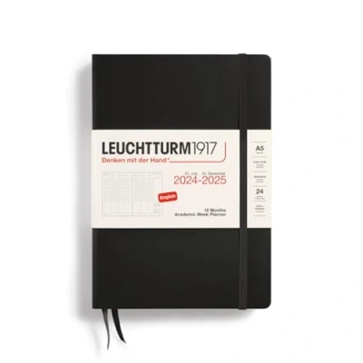 Image de LEUCHTTURM1917 370724 Planificateur Universitaire Medium (A5) 2025, 18 Mois (07.2024 12.2025) 12.2025), Couverture rigide, Noir, Anglais