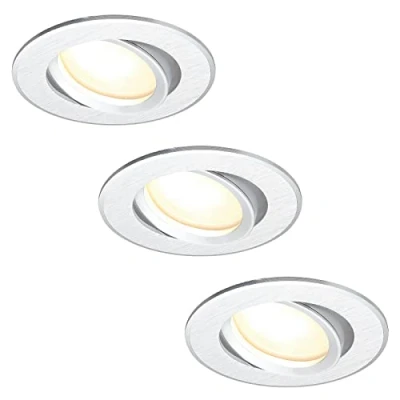 Image de HCFEI Lot 3 Spots LED Encastrables GU10 Module 3W 220V, Blanc Chaud 3000K avec Ampoules LED, Rond Plafonnier Orientable, Dimmable, alu brossé