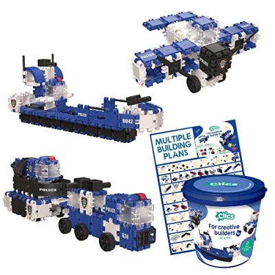 Image de Clics Police Editon pour Enfants à partir de 3 Ans Jouets éducatifs créatifs dans Un Ensemble 135 pièces Blocs Construction Filles et garçons Montessori STEM durables