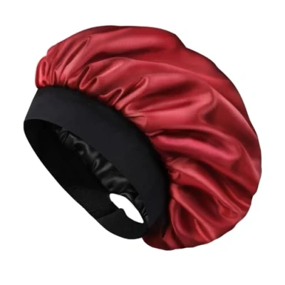 Image de Hat Hut Bonnet Satin Soie Cheveux Nuit pour Femme Homme Bouclés Naturels Large Bande réglable Double Couche (FR/ES, Alpha/Lettres, Taille Unique, Bordeaux)