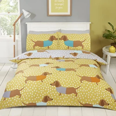 Image de Rapport Home Dolly Daschund Parure de lit réversible Motif Chien Saucisse Ocre