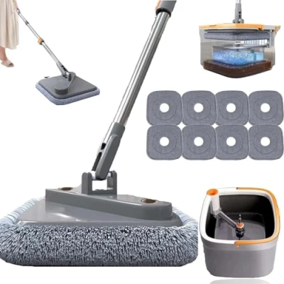 Image de Gienslru Spin Mop M16, Self Wash 360 Rotating Adjustable Cleaning Square Mop, and Bucket with Wringer Set, Wet DrySpinning for Lazy Mopping (D)