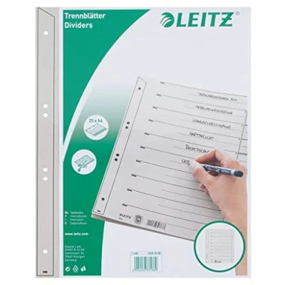 Image de Leitz Intercalaires A4, Lot de 25, Extra Large, Gris, 100% Recyclé, Onglets Prédécoupés, 16503085