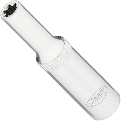 Image de ViGOR Douille en T longue 1/4 de pouce V7014 6 (6,3 mm) entraînement carré, profil E, ouverture clé E6, longueur 50 mm&#039;.