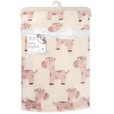 Image de Douce couverture de luxe en polaire pour bébé 75 x 100 cm « First Steps » les bébés à partir la naissance avec bavoir nouveau né inclus