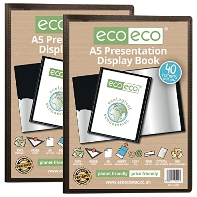Image de eco Eco002x2 Lot de 2 cahiers présentation 40 pochettes en plastique Noir Format A5 50% recyclé