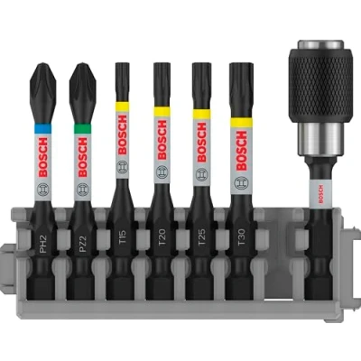 Image de Bosch Professional 7 pièces Pack d&#039;Embouts de Vissage (Impact Control, T/PZ/PH Bits, Longueur 25mm, Quick Release, Pick and Click, Accessoires visseuse à percussion)