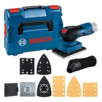 Image de Bosch Professional 12V System ponceuse vibrante sans fil GSS 13 (compatible avec système Click &amp; Clean Bosch, 3 plateaux, feuilles abrasives, sac poussière, gabarit de perçage, dans L BOXX)