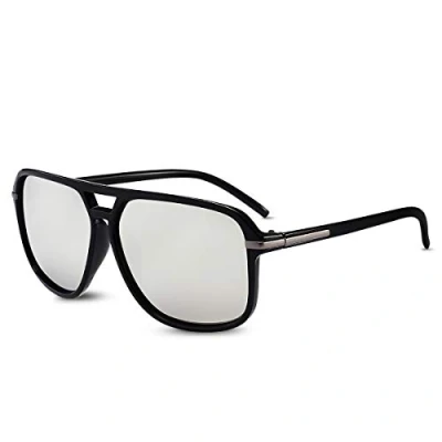 Image de LumiSyne Mode Lunettes De Soleil Conduite Hommes Polarisées Miroir Ultra Léger Monture Carré Rétro Double Pont UV 400 Plein Air Voyage Coffret Cadeau Argent