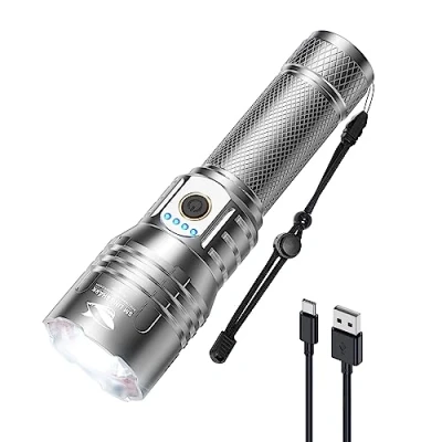 Image de Smiling Shark Torche, Ultra Bright Led Flashlight Avec 10000 Lumens SD 7009 Pour le Camping Randonnée Extérieur, Lampe de Poche Manuelle Étanche Rechargeable, Torche