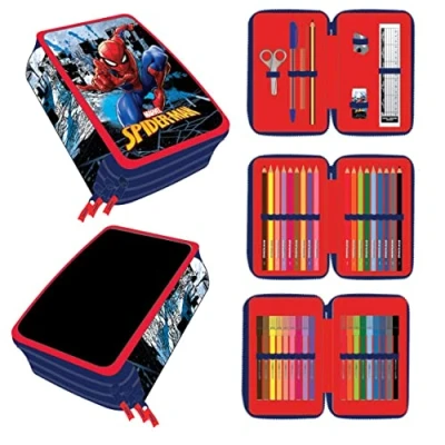 Image de Pochette à crayons triple Spiderman 43 Pièces Bleu (12 x 19,5 6,5 cm)