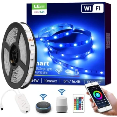 Image de LE 5M Ruban LED Connecté WiFi, Bande RGB 5050 Connectée Smartphone APP, Découpable avec Minuterie et Télécommande, Compatible Alexa, Google Home