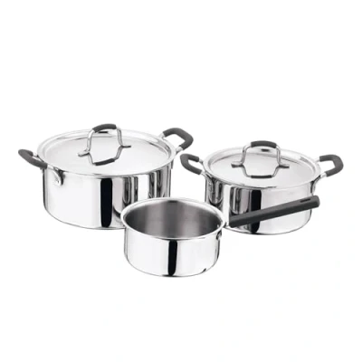 Image de MasterPRO Lot de 5 poêles triples 1 casserole 16 cm avec couvercle 20 24 poignée en silicone acier inoxydable
