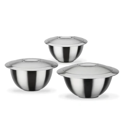 Image de GSW Ensemble de bols Thermos Service Set composé 3 avec couvercle, isolation double paroi chaude et froide Acier inoxydable, résistant à la rouille, 6 pièces