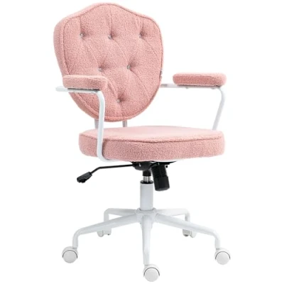 Image de HOMCOM Chaise de bureau, ergonomique bureau avec fonction bascule, housse boutonnée, réglable en hauteur d&#039;ordinateur rotation, pour à domicile, toison d&#039;ourson,