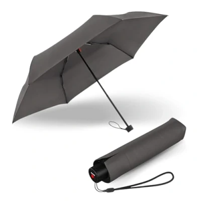 Image de Knirps parapluie C.050 Small Manual Dark Grey avec sac parapluie, Petit pour le voyage, de poche à ouverture manuelle, résistant au vent et léger, Mini