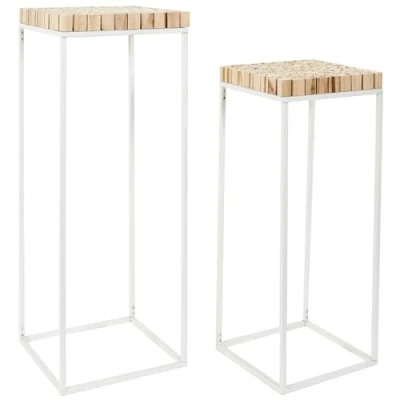 Image de HOME DECO FACTORY Nuevo 2024 SET 2 PEDESTALES TRONCOS Sellette Gigogne Rondin X2 Entrée, Salon, Blanc Marron, 34x90x34