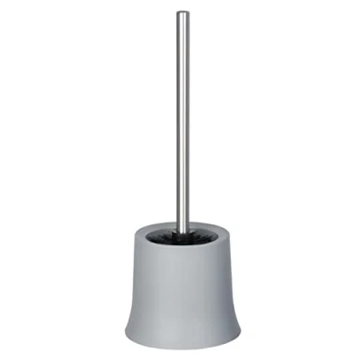 Image de WENKO Brosse WC Basic Accessoire gris avec support design en plastique interchangeable tête noire inox DIM 14 x 38 cm Couleur