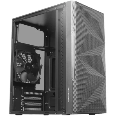 Image de Mars Gaming MC 1500, Boîtier Compact MicroATX, Fenêtre Latérale en Verre Trempé, Design Géométrique Total Mesh à L&#039;avant, 1x Ventilateur FDB 120mm Ultra silencieux, Noir