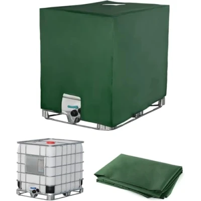 Image de Bache pour Cuve IBC 1000L, de Réservoir d&#039;eau Couvercle, Anti UV Poussière Housse Protection, Bouchon a Eau Bâche (116 x 100 120 cm, Vert)