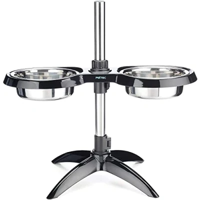 Image de PETTEC Gamelles d&#039;eau et Croquettes Pied à Hauteur Ajustable pour Chien Buffet Surélevé Animaux Anti Dérapant, Bols en INOX Système Glouton Optionnel 2.5L Noir