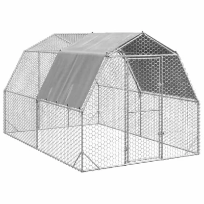 Image de vidaXL poulailler avec Toit 2,5x4x2,25 m Acier galvanisé, de Promenade, enclos à Poules Accessible, Cage Accessible
