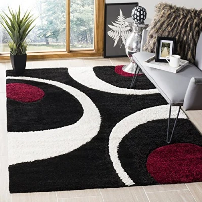 Image de Safavieh shag Vero Grand Tapis de Salon rectangulaire pour Une Utilisation en intérieur, Polypropylène, Noir/Ivoire, 120 X 180 cm