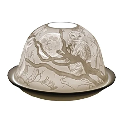 Image de Cello Photophore en porcelaine forme de dôme, motif hibou, un superbe bougeoir projetant une image 3D. Convient pour être utilisé avec des bougies chauffe plat parfumées et non parfumées. Cadeau