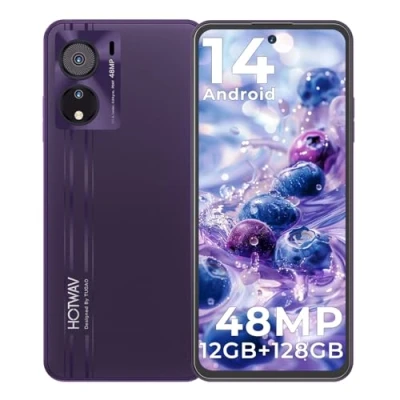 Image de HOTWAV Note 12 EF Telephone Portable, 12Go+128Go/TF 1To Android 14 Smartphone, Écran 6,8&quot; HD+, Batterie 5160 mAh, 48MP+16MP, Smartphone Double SIM 4G/WLAN 5/Octa Core/Face ID/GPS/OTG Cristal Violet