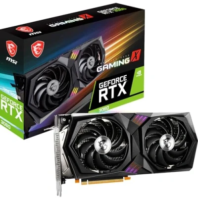 Image de MSI GeForce RTX 3060 Gaming x 12G Carte Graphique GPU 3060, GDDR6 12Go (15Gbps/192 Bits), PCIe 4.0 2 Ventilateurs TORX HDMI 2.1, DisplayPort 1.4a