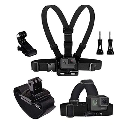 Image de TELESIN Eyeon 3 en 1 Kit Harnais de Poitrine + Fixation Tete Bandeau Poignet avec J Hook pour et Vis GoPro, Xiaomi YI, SJCAM, Campark, Victure, Crosstour, Apeman Caméra d&#039;action