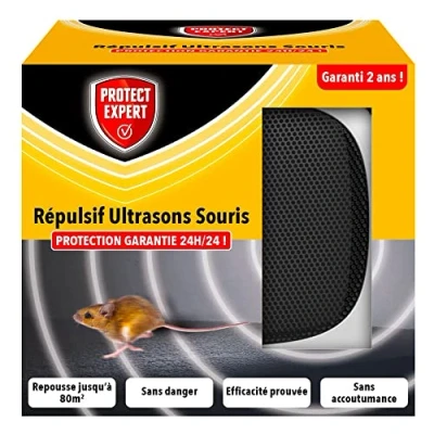 Image de PROTECT EXPERT Ultrason Souris Répulsif Anti sans Accoutumance Repousse jusqu&#039;à 80 m2 Protection Garantie 24h/24