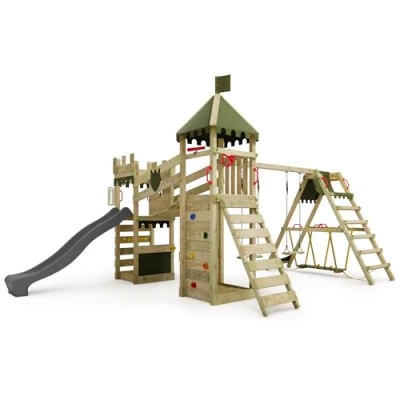 Image de Aire de jeux RiverRun FATMOOSE avec balançoire SurfSwing et toboggan anthracite