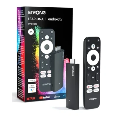 Image de STRONG Streaming Android TV Stick 2K Leap UNA Connexion WiFi 5 Chromecast Built in Compatible Assistant Vocal Google Fonction Bluetooth Facile à Installer Noir