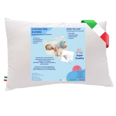 Image de GM Oreiller 45x75 Coussin Enfants Enfant en Coton 100% Frais hypoallergénique et Respirant Lavable Machine Fabriqué Italie