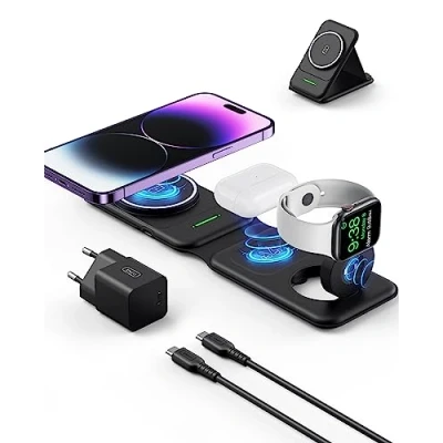 Image de INIU 3 en 1 Chargeur sans Fil, 15W Induction Double Bobine pour iPhone 14/13/12/Pro/Max/Plus/XS/XR/X/Mini, Apple Watch Series 8/7/6/5/4/3/2/SE, AirPods 1/2/3/Pro/Pro 2 20W