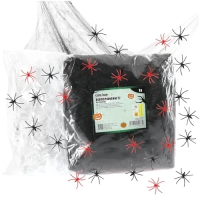 Image de com four® Ensemble de décoration 26 pièces pour Halloween Toile d&#039;araignée Extensible 400 g avec 24 araignées en 3 Couleurs Halloween, Carnaval, Horreur ou fêtes à thème