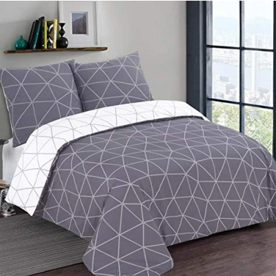 Image de Vision Parure de lit Réversible Hugo Gris/Blanc Set Housse Couette 200 x cm avec 2 taies d&#039;oreiller pour Personnes 100% Coton