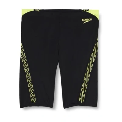 Image de Speedo Men&#039;s Hyperboom Splice Jammer Swimming Trunks Quick Drying Training Fitness Chlorine Resistant, Black/Lemon Drizzle, 28