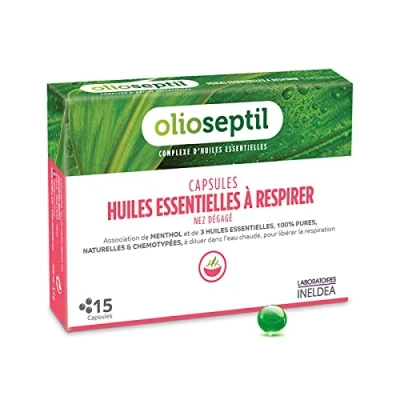 Image de OLIOSEPTIL Capsules huiles essentielles 100% Pures &amp; Naturelles à respirer Association de menthol Aide Dégager le Nez Sinus Assainit Système Respiratoire 15