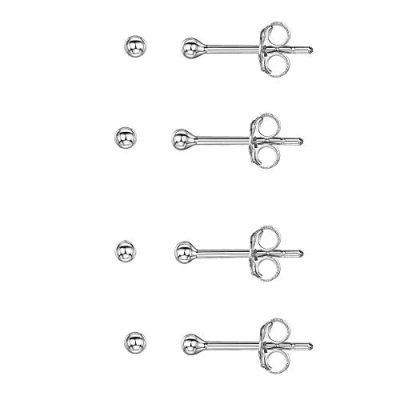 Image de Amberta Boucles D&#039;Oreilles Mini en Argent Sterling 925 2 mm Deux Paire de Clous pour Femme Lot 4 Puces à la Mode