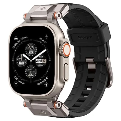 Image de Spigen DuraPro Armor Bracelet en métal durable Compatible avec Apple Watch Ultra 2/1 49mm, Series 10 46mm, 9/8/7/6/5/4/SE 45mm, 44mm Tissu Noir