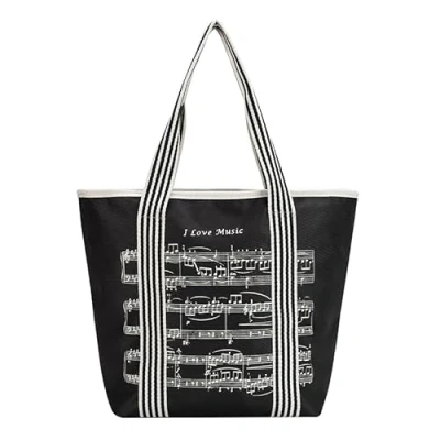 Image de Hiler Punk sac à bandoulière pour femme, fourre tout, tout réutilisable en tissu nylon 600D, programme de musique avec fermeture éclair haute note, Noir