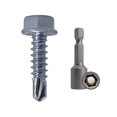 Image de Lot de 350 Vis autoforeuses DIN 7504K en acier zingué 4,2 x 16 mm pour tôle à auto foreuse Tête hexagonale Autotaraudeuse (350, mm)