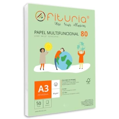 Image de Ramette de papier A3 80g avec 50 feuilles blanches, multifonctionnel pour un usage scolaire et professionnel. Idéal imprimantes laser, à jet d’encre ou photocopieuses Ofituria