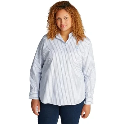 Image de Tommy Hilfiger Curve Stripe Regular Shirt Chemisier, Femme, Taille: 54, White/blue