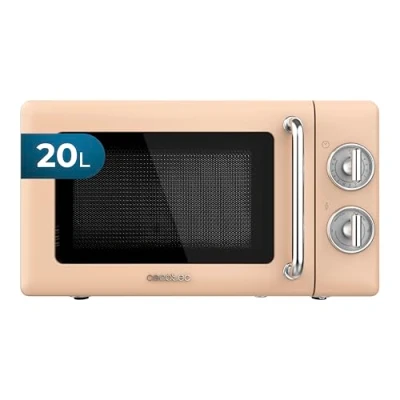 Image de Cecotec Micro Ondes Mécanique Proclean 3010 Retro Beige. 20 L, 700 W en 6 niveaux, minuterie jusqu&#039;à 30 minutes, mode dégivrage, design vintage beige, finitions acier.
