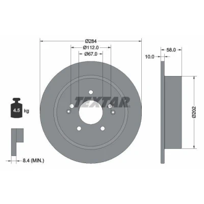 Image de TEXTAR Disque de frein SSANGYONG: Korando III SUV, Tivoli XLV SUV 10mm 05/07 112mm plein revêtu 92326603 4840134100,4840134101,4840134102