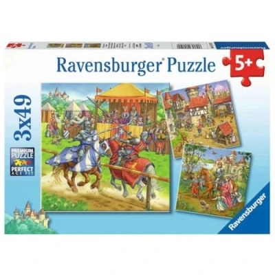 Image de Ravensburger Animaux 05150 Tournoi de Chevalier au Moyen Âge 3 x 49 pièces Puzzle pour Enfants à partir 5 Ans, 05150, Jaune